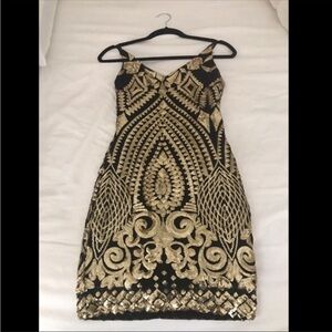 Sequined Gold & Black Party Dress